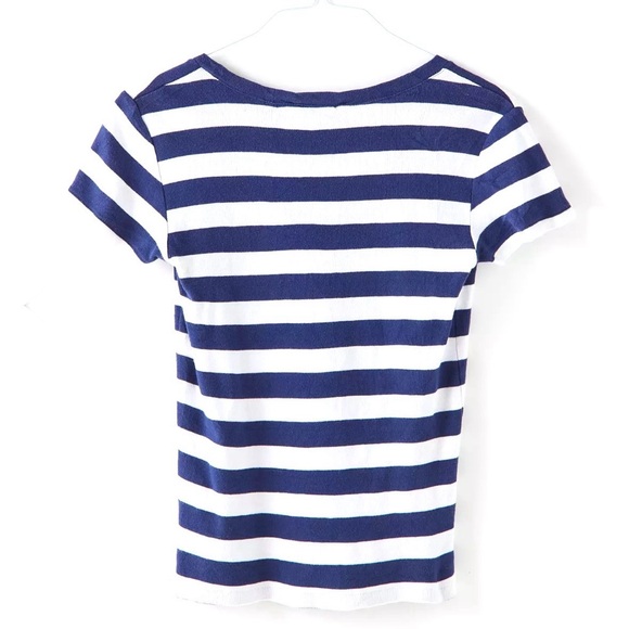 RALPH LAUREN Vintage Polo Striped V-Neck Tee, Blue and White - Picture 2 of 4